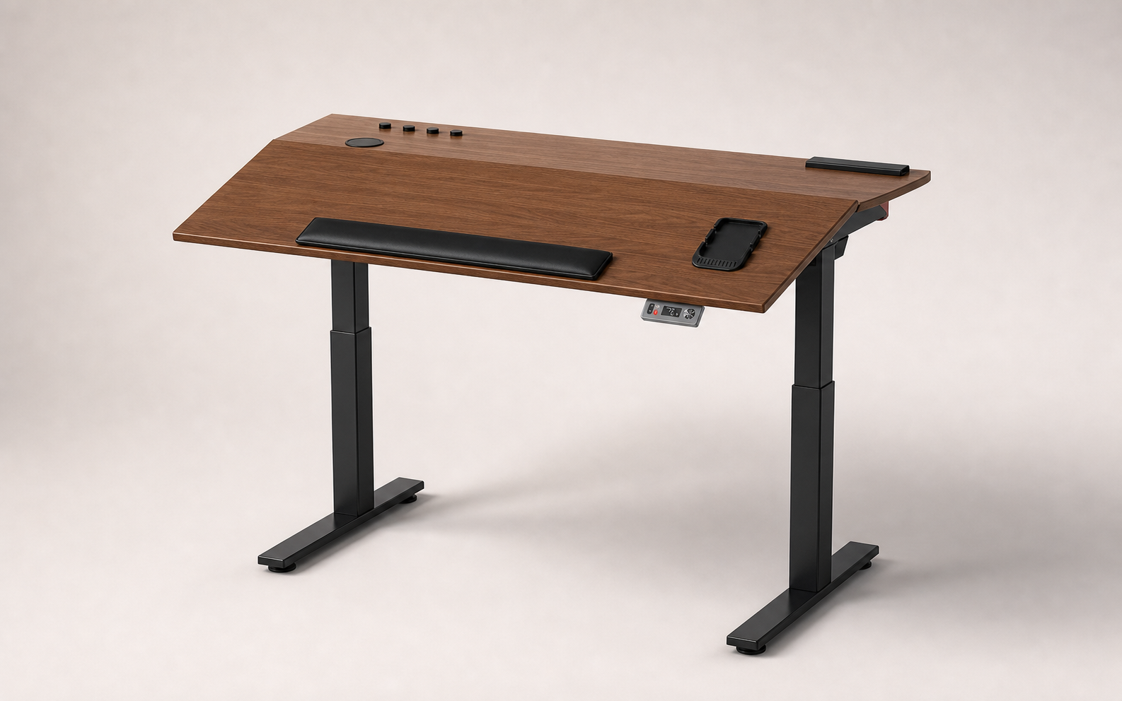 GTPLAYER walnut adjustable desk with modular desktop accessories