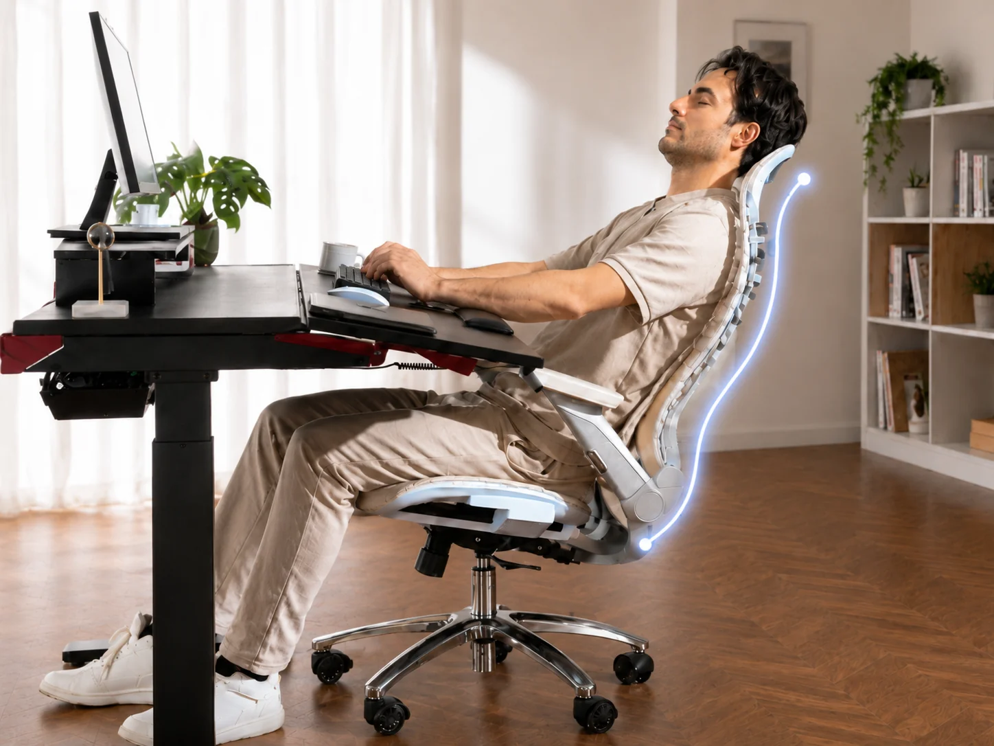 GTPLAYER walnut adjustable desk with modular desktop accessories