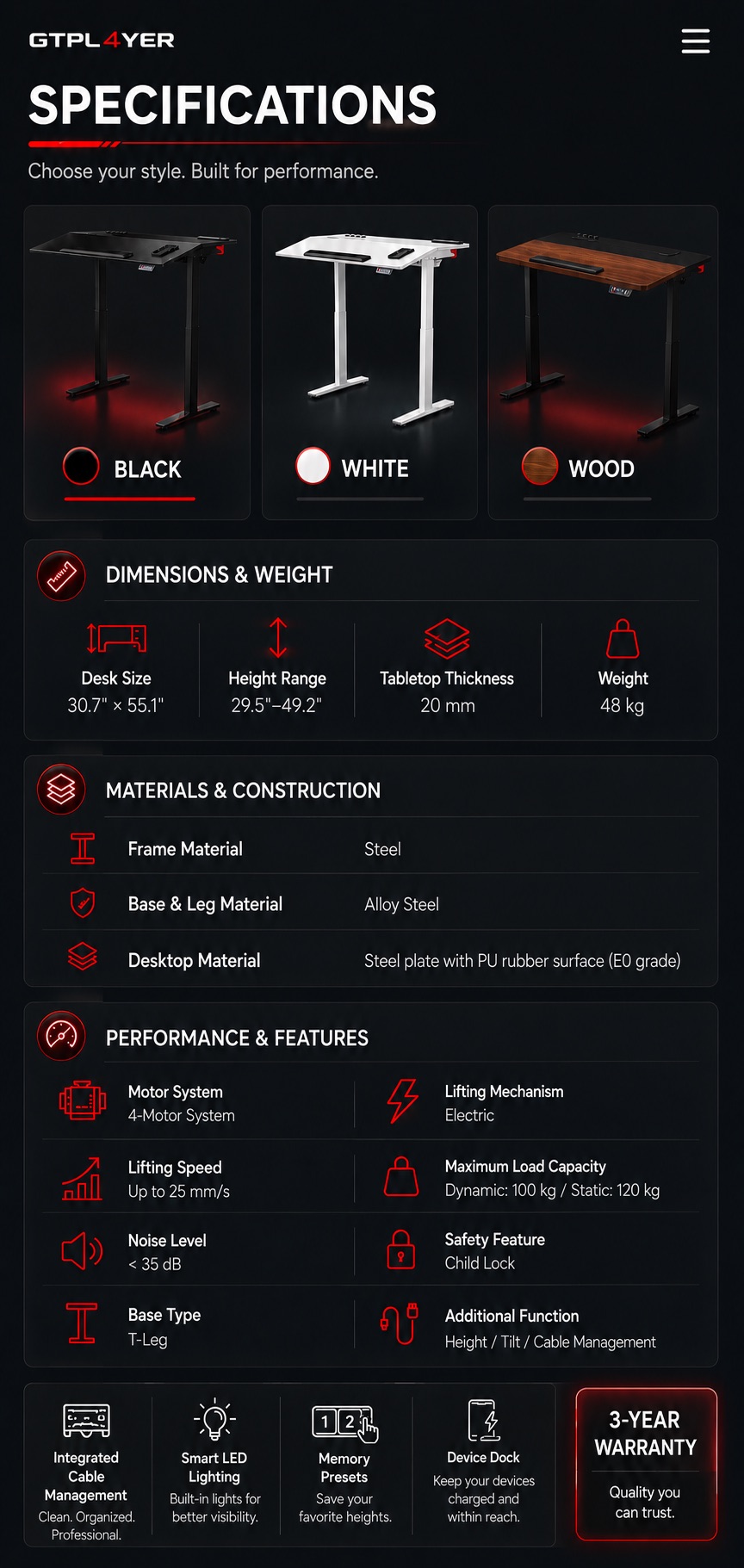 Product specifications mobile